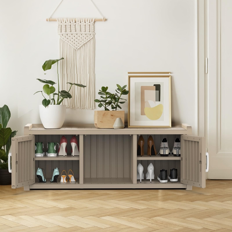 CRO Decor Resin Double-door Shoe Cabinet -Gray