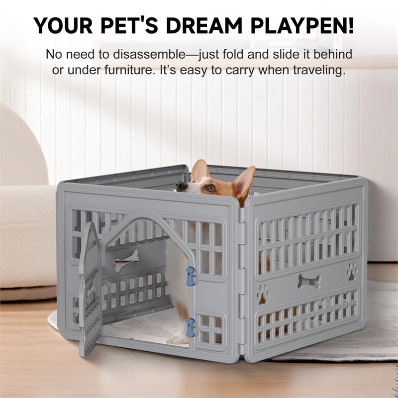 CRO Decor Resin Four-piece style Dog Playpen with Door-GRAY