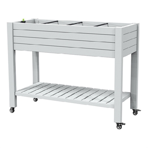 CRO Decor White Resin Planter Box with Brake Wheels and Frame Plant Stands