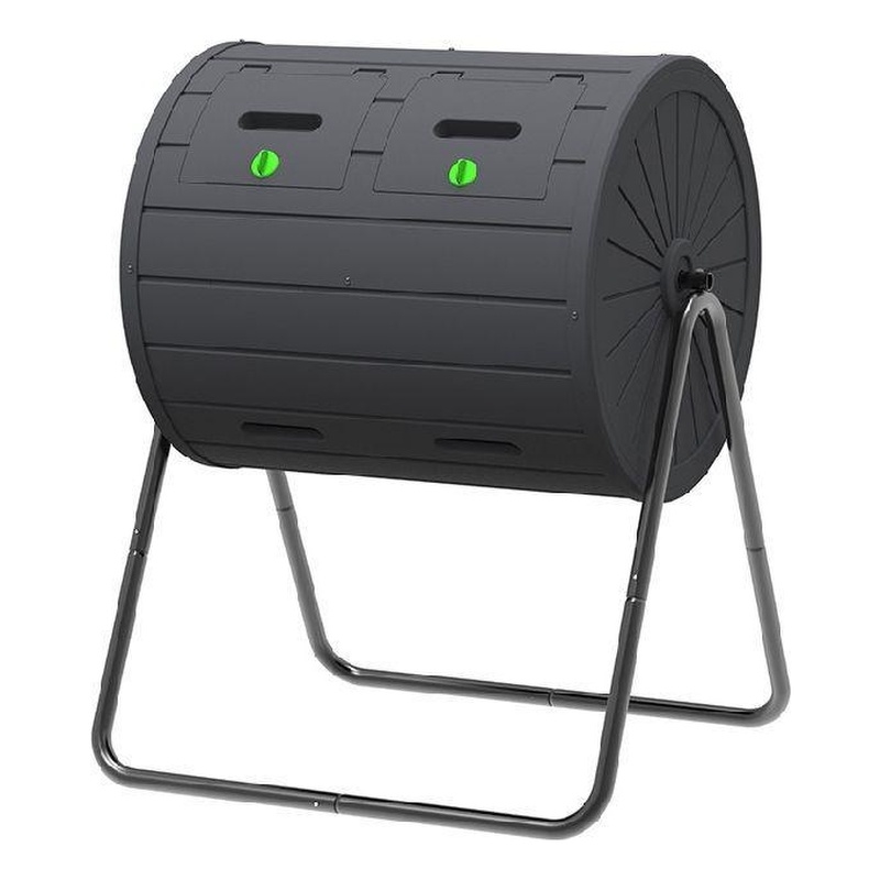 CRO Decor Gray/Black Resin Tumbling Composter with Sealed Ventilation Bins