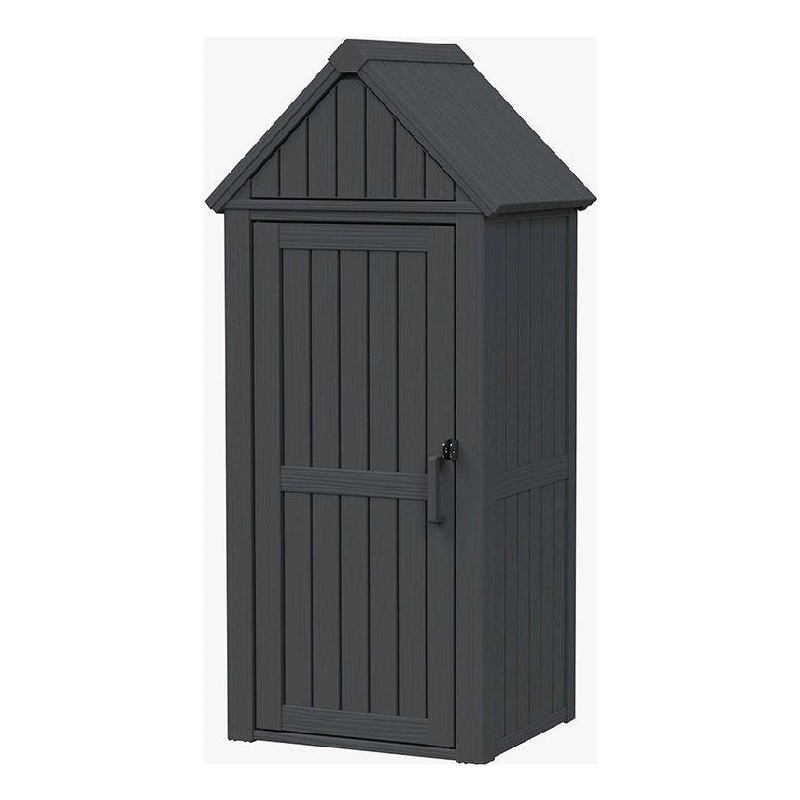 CRO Decor Black Resin Compact Tool Cabinet with Sloped Roof Storage System