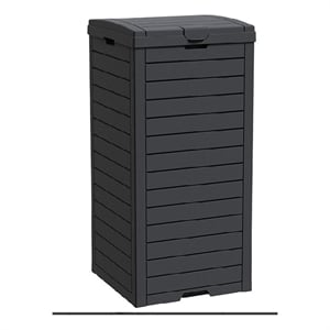 CRO Decor Black Resin Heavy-Duty Trash Bin with Slip-Resistant Base Trash Cans