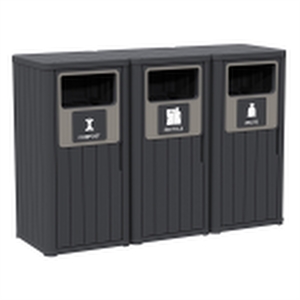 CRO Decor Gray Resin Three-compartment Trash Cans