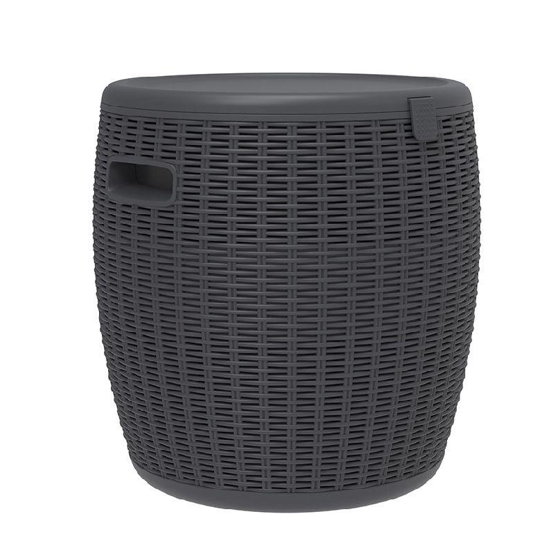 CRO Decor Black Resin Textured Ice Bucket with Flat Top Portable Coolers