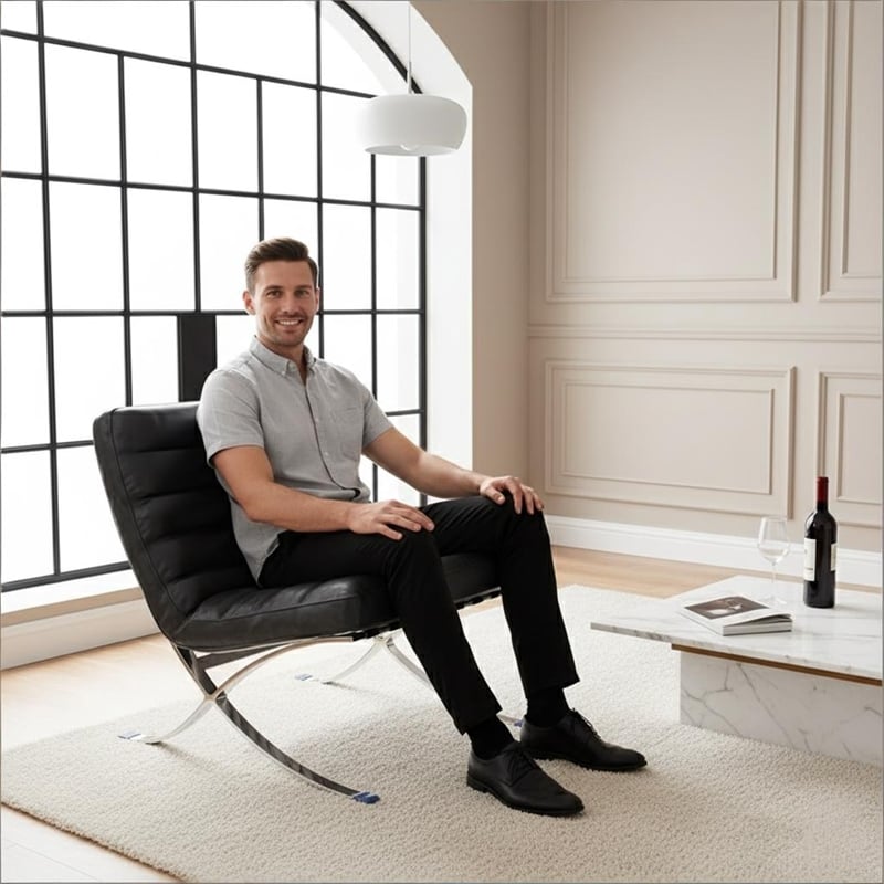 CRO Decor 29.3'' W Genuine Leather Accent Lounge Chair(Black)