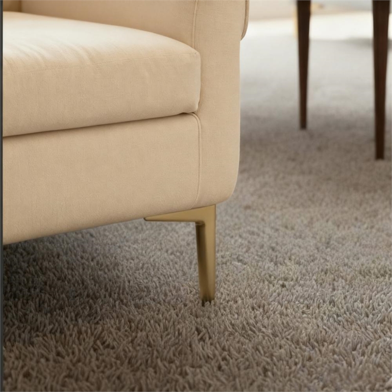 CRO Decor White Fabric Comfort-Focused Sofa with Wooden Leg Accents