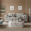 CRO Decor White Fabric Comfort-Focused Sofa with Wooden Leg Accents