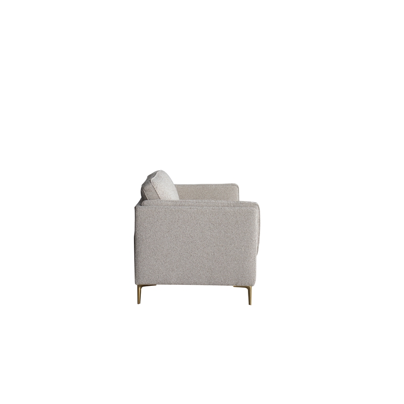 CRO Decor White Fabric Comfort-Focused Sofa with Wooden Leg Accents