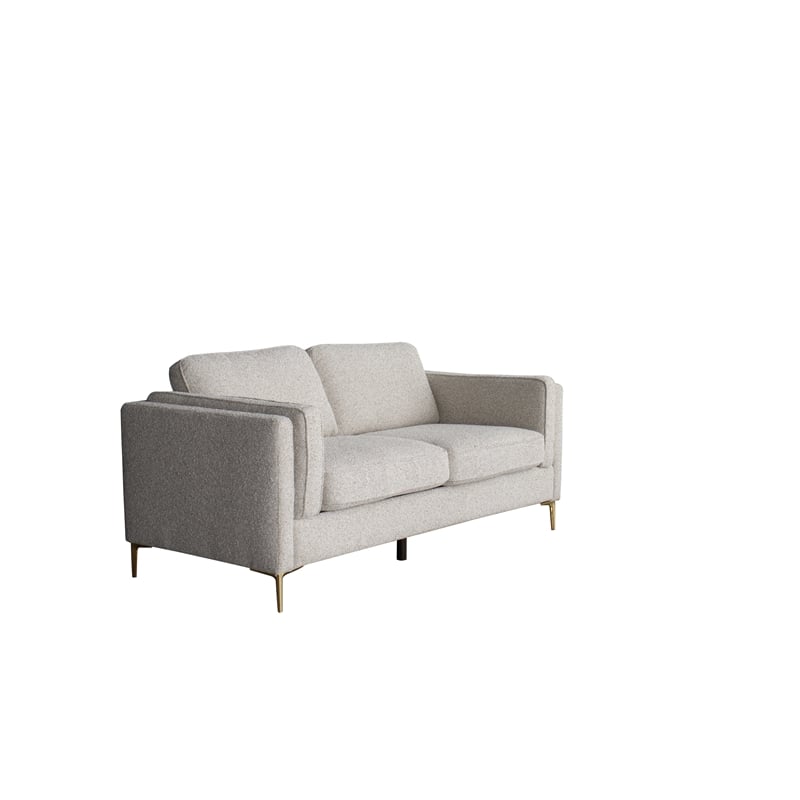 CRO Decor White Fabric Comfort-Focused Sofa with Wooden Leg Accents