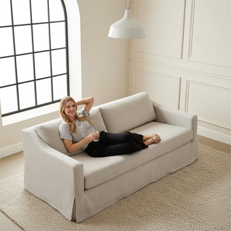 CRO Decor Fabric Upholstered Generous Seating Modern Living Room Sofa in White