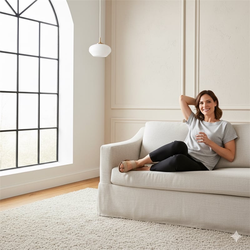 CRO Decor Fabric Upholstered Generous Seating Modern Living Room Sofa in White