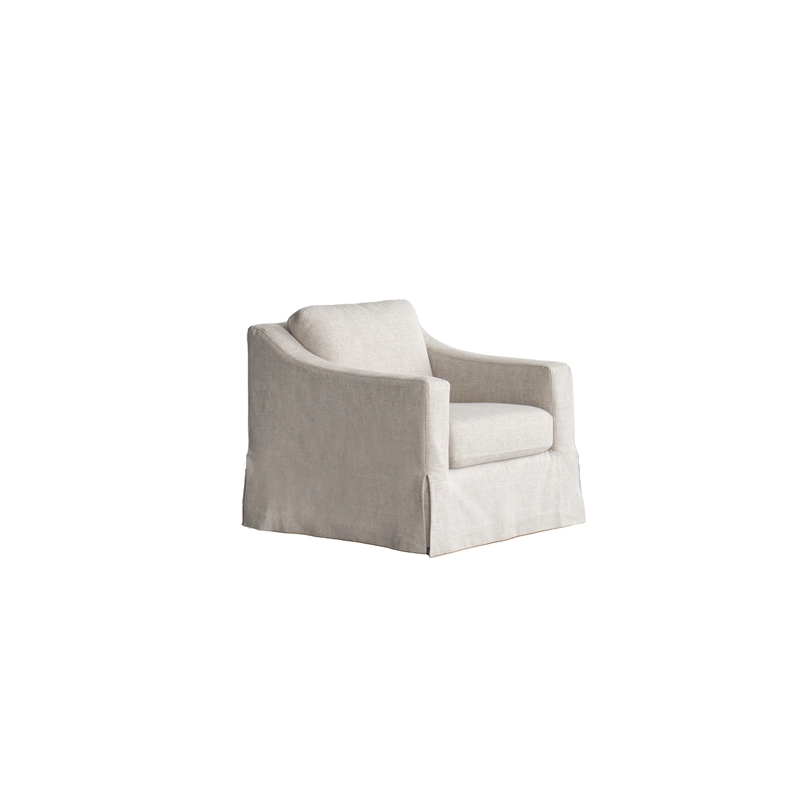 CRO Decor White Fabric Upholstered Sofa with Swivel Base Contemporary Armchair