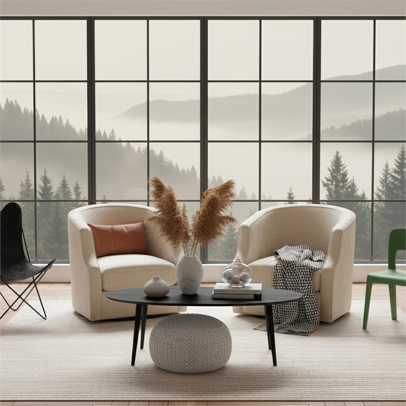 CRO Decor White Fabric Upholstered Sofa with Swivel Base Contemporary Armchair
