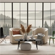 CRO Decor White Fabric Upholstered Sofa with Swivel Base Contemporary Armchair