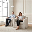 CRO Decor White Fabric Upholstered Sofa with Swivel Base Contemporary Armchair