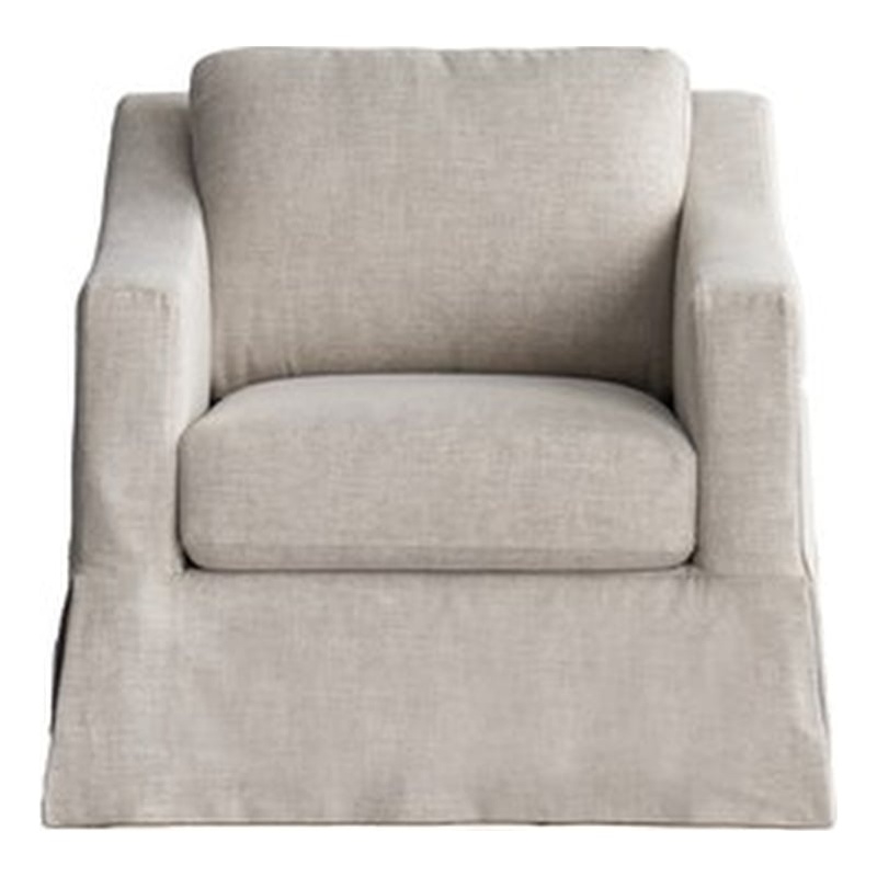 CRO Decor White Fabric Upholstered Sofa with Swivel Base Contemporary Armchair
