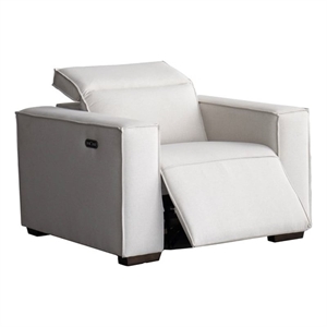 CRO Decor White Fabric Power Reclining Sofa with Headrest Support Lounge Seating