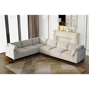 CRO Decor White Fabric Modular Sofa Section with Ergonomic Support-left sofa