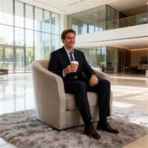 CRO Decor Gray Fabric Swivel Armchair  Modern Lounge Seating