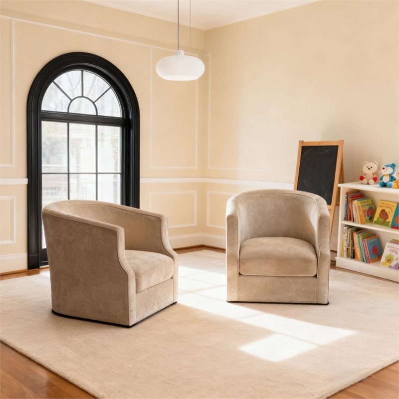CRO Decor Gray Fabric Swivel Armchair  Modern Lounge Seating