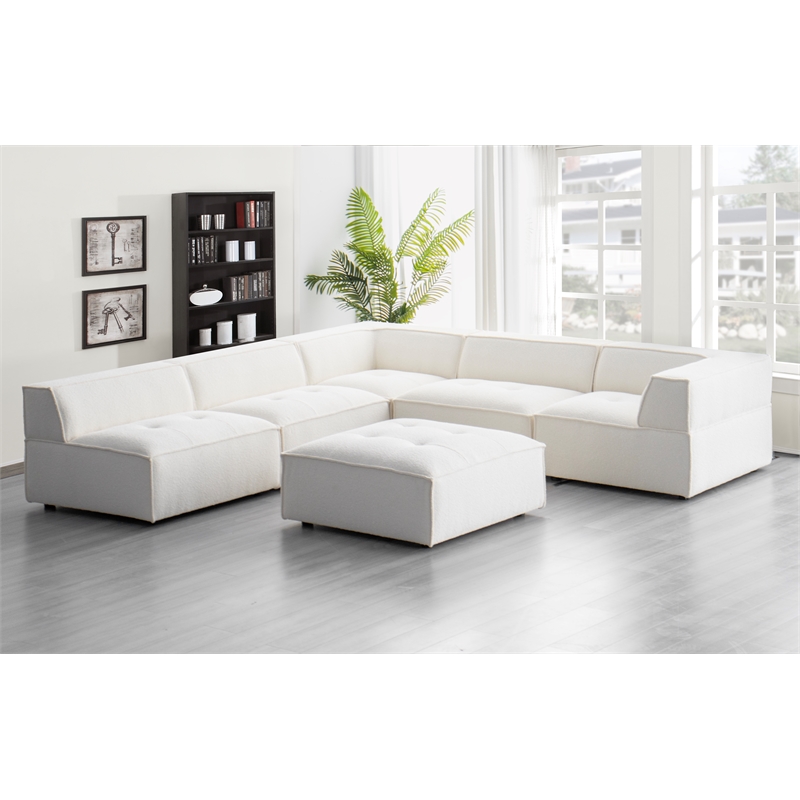 CRO Decor White Fabric Modular Sectional Sofa- left sofa