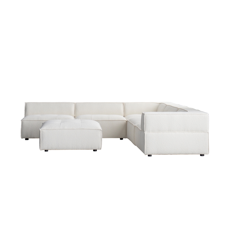CRO Decor White Fabric Modular Sectional Sofa- left sofa