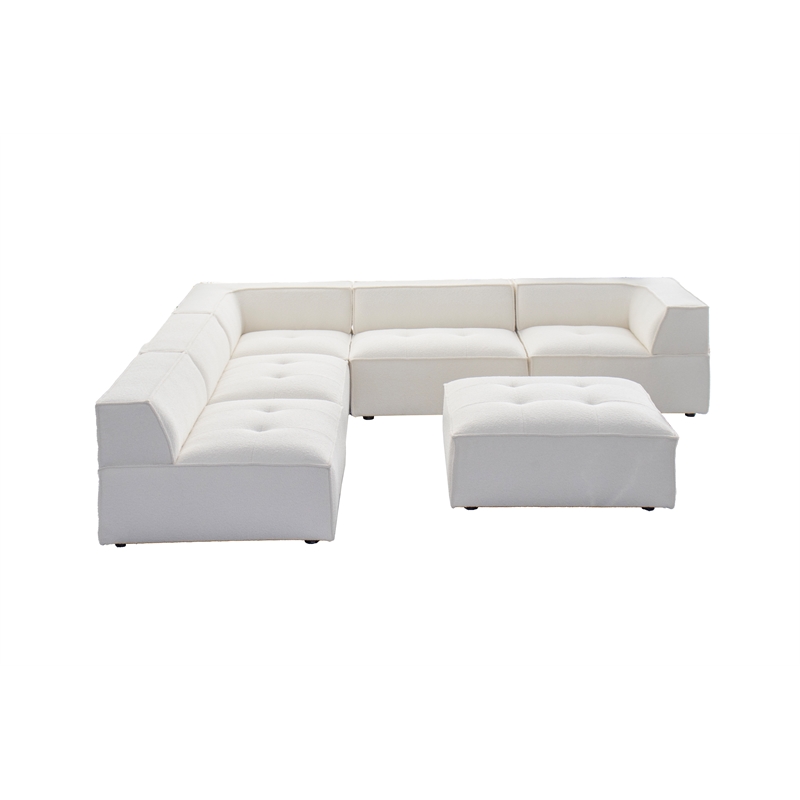 CRO Decor White Fabric Modular Sectional Sofa- left sofa