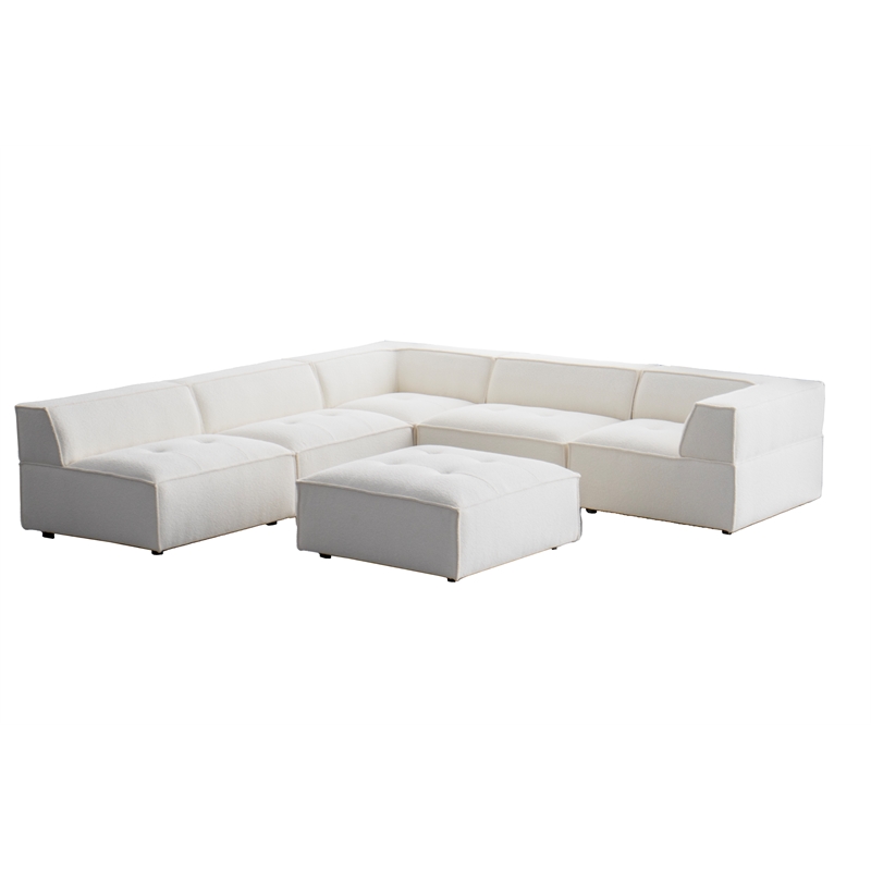 CRO Decor White Fabric Modular Sectional Sofa- left sofa