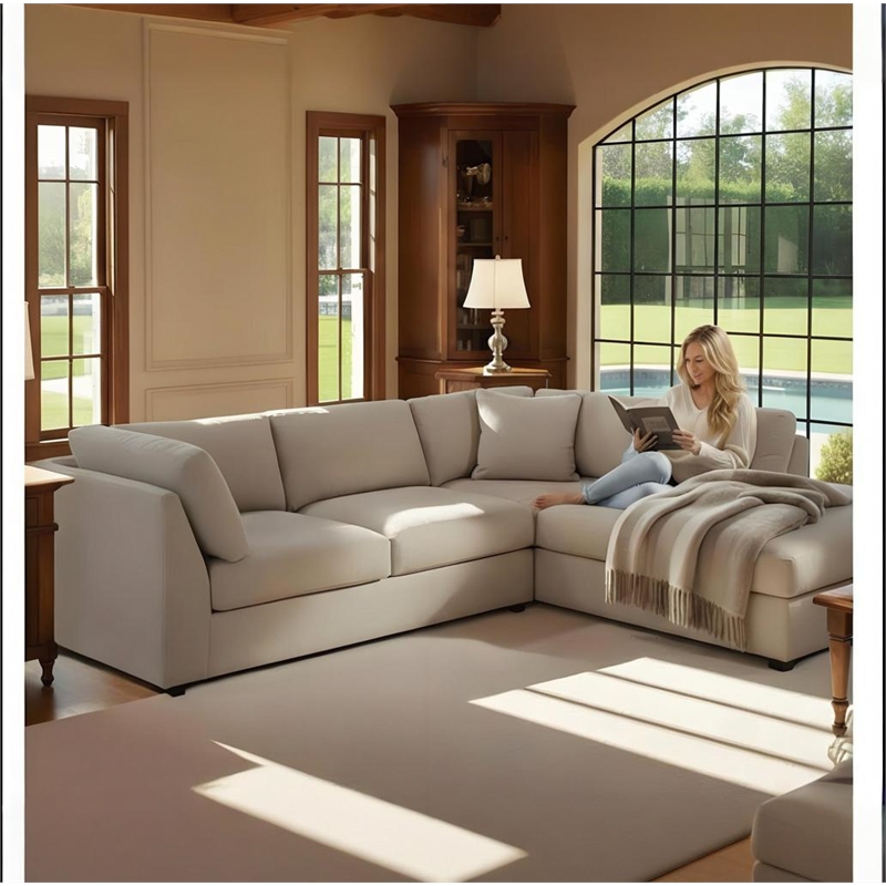 CRO Decor Modern White L-Shaped  Fabric Sectional Sofa-left sofa