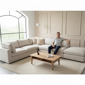 CRO Decor Modern White L-Shaped  Fabric Sectional Sofa-left sofa