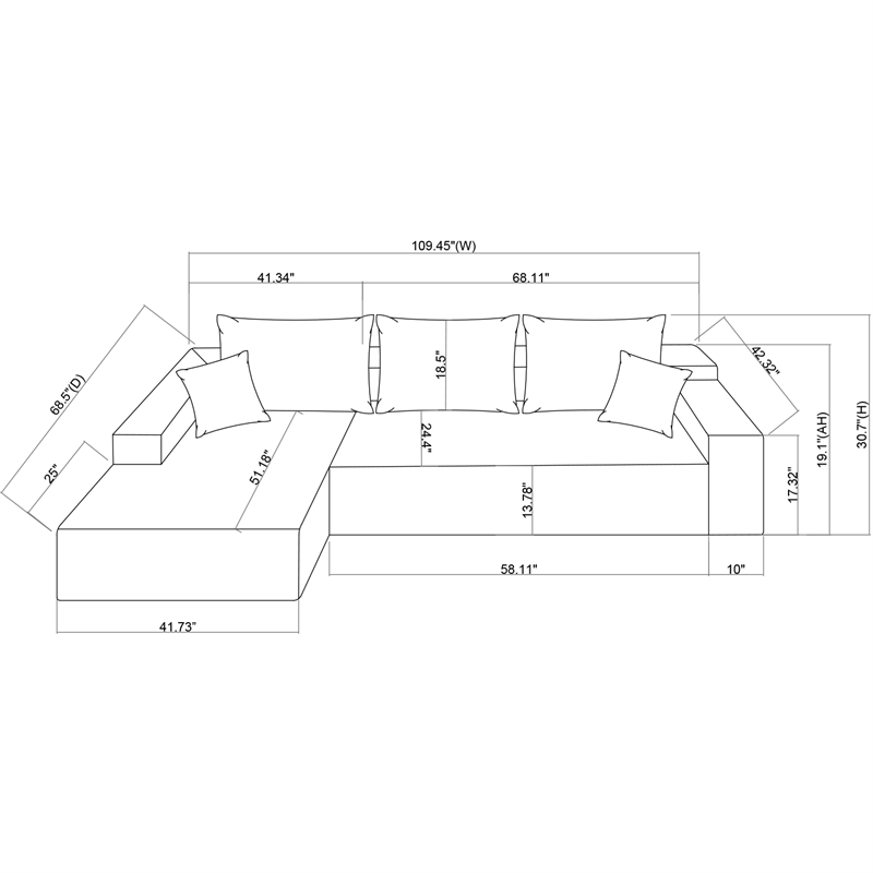 CRO Decor L-shaped Chenille free-install fully foam-filled Compressed sofa