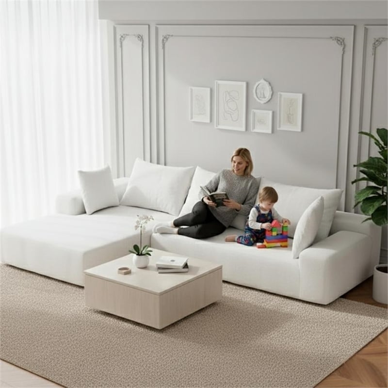 CRO Decor L-shaped Chenille free-install fully foam-filled Compressed sofa