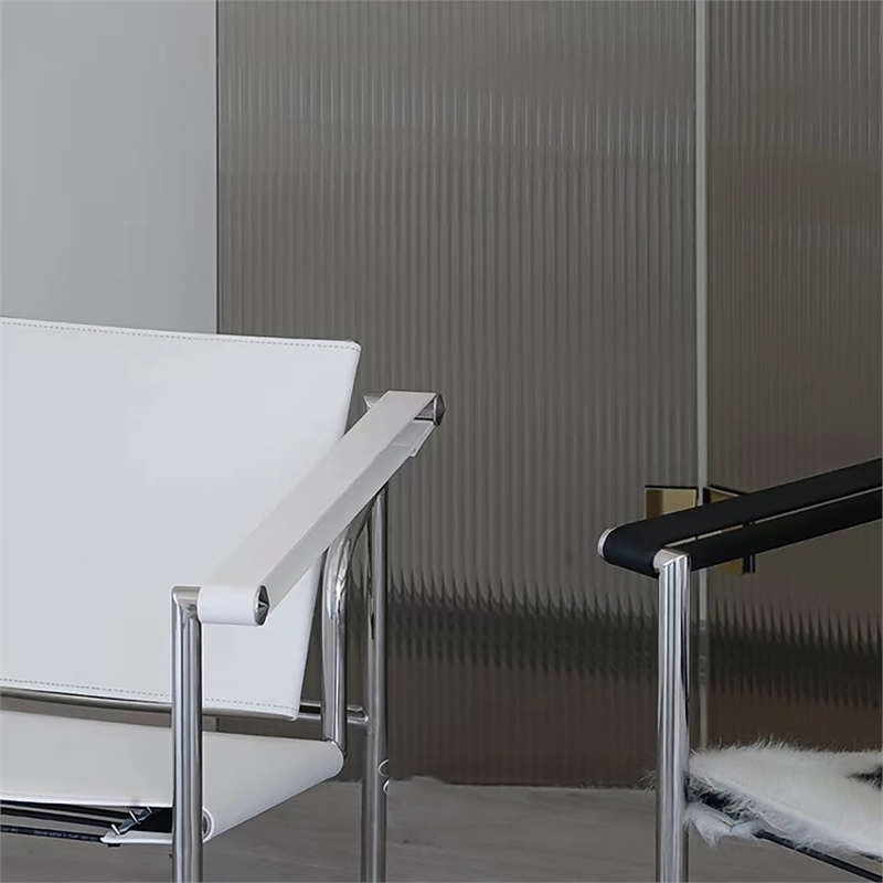 CRO Decor White Stainless Steel Double-Layer Saddle Leather Chair