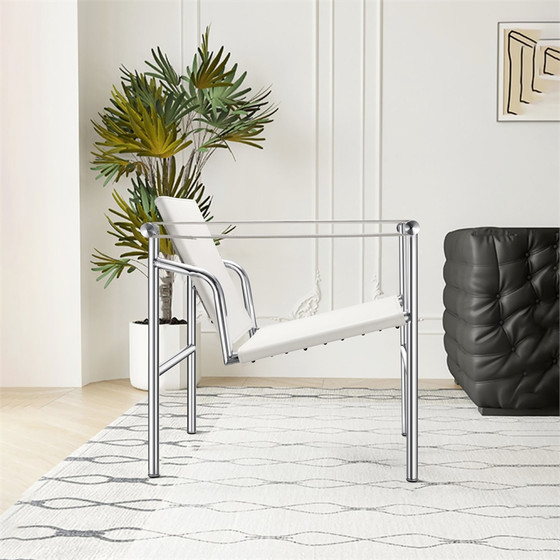 CRO Decor White Stainless Steel Double-Layer Saddle Leather Chair