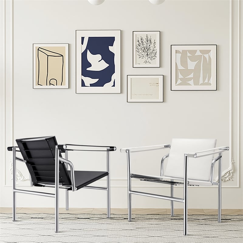 CRO Decor White Stainless Steel Double-Layer Saddle Leather Chair