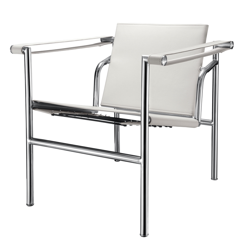 CRO Decor White Stainless Steel Double-Layer Saddle Leather Chair