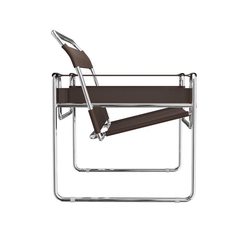 Saddle Leather Armchair Stainless Steel Frame Accent Chair - Brown