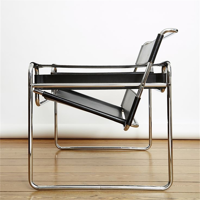 Saddle Leather Armchair Stainless Steel Frame Accent Chair - Black