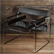 Saddle Leather Armchair Stainless Steel Frame Accent Chair - Black