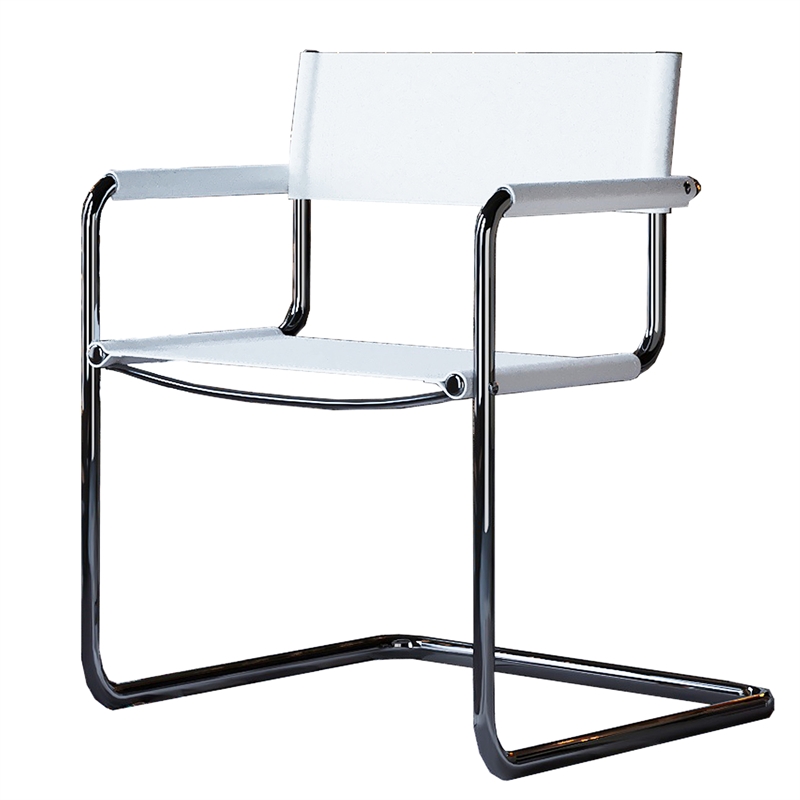 Saddle Leather Accent Chair Stainless Steel Arm Chair Dining Chair - White