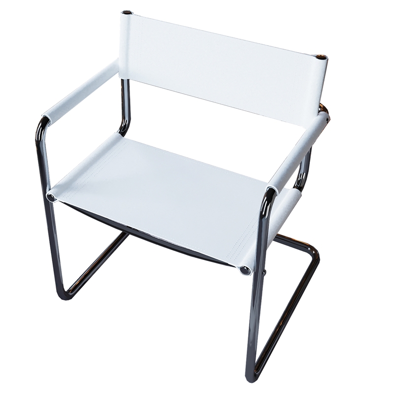 Saddle Leather Accent Chair Stainless Steel Arm Chair Dining Chair - White