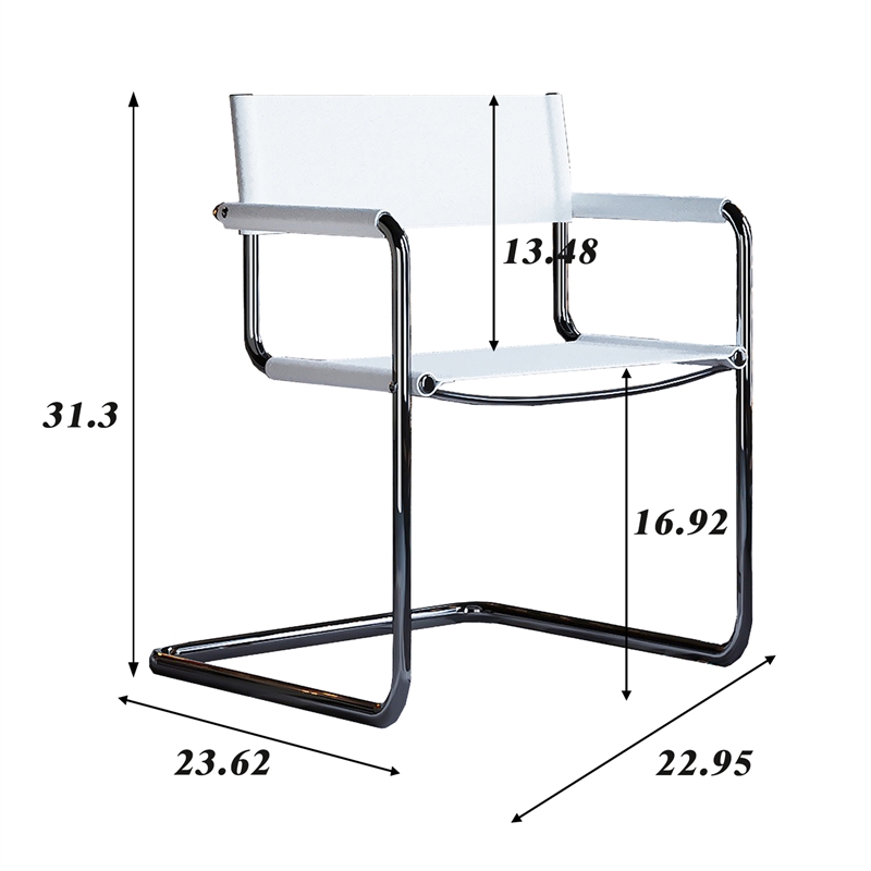 Saddle Leather Accent Chair Stainless Steel Arm Chair Dining Chair - White