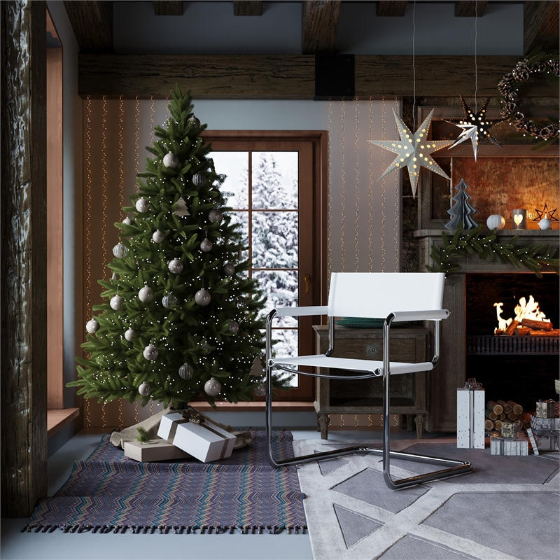 Saddle Leather Accent Chair Stainless Steel Arm Chair Dining Chair - White