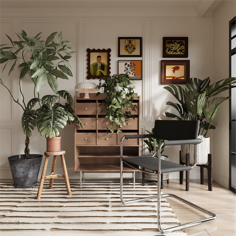 Saddle Leather Accent Chair Stainless Steel Arm Chair Dining Chair - Black