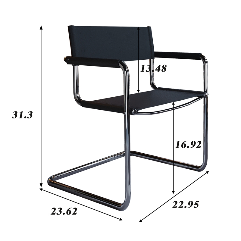 Saddle Leather Accent Chair Stainless Steel Arm Chair Dining Chair - Black