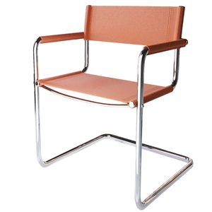 Saddle Leather Accent Chair Stainless Steel Arm Chair Dining Chair - Amber