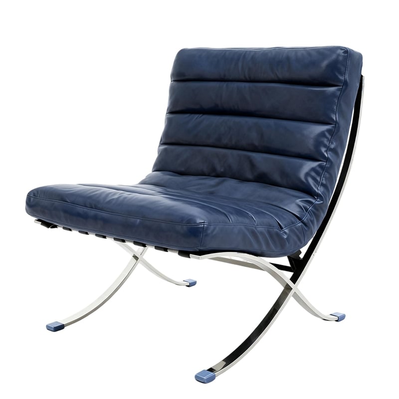 CRO Decor 29.3'' W Genuine Leather Accent Lounge Chair(Blue)