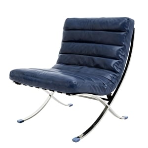 CRO Decor 29.3'' W Genuine Leather Accent Lounge Chair(Blue)