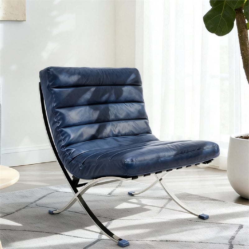 CRO Decor 29.3'' W Genuine Leather Accent Lounge Chair(Blue)