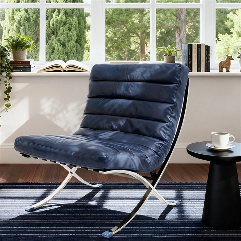 CRO Decor 29.3'' W Genuine Leather Accent Lounge Chair(Blue)